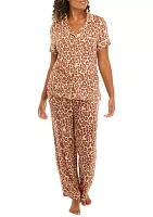 Printed Scallop Trim Pajama Set