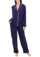 Scalloped Hem Poplin Printed Pajama Set