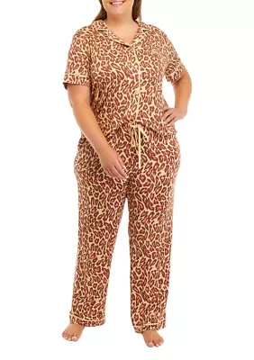 Plus Printed Notch Pajama Set