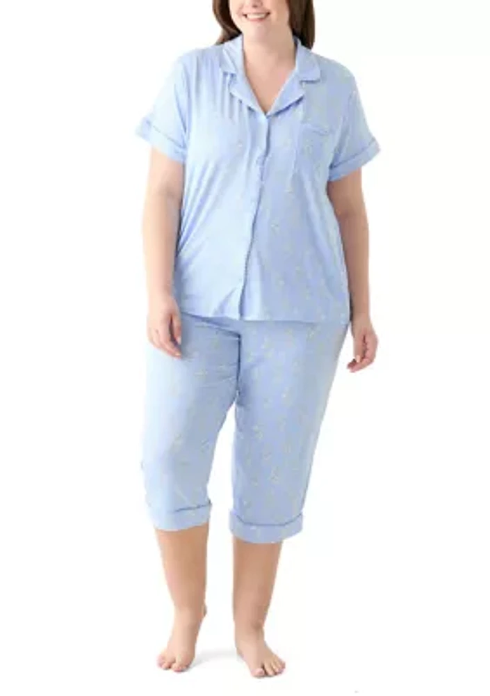 Plus Short Sleeve Notch Capri Pajama Set