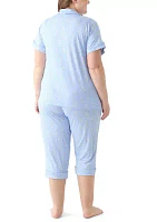 Plus Short Sleeve Notch Capri Pajama Set