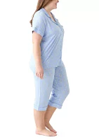 Plus Short Sleeve Notch Capri Pajama Set