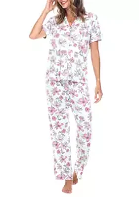 White Mark Short Sleeve & Pants Tropical Pajama Set