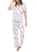White Mark Short Sleeve & Pants Tropical Pajama Set