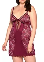 iCollection Sadie Plus Soft-Cup Mesh, Satin, & Lace Chemise Patterned with Panels and Stretch Satin