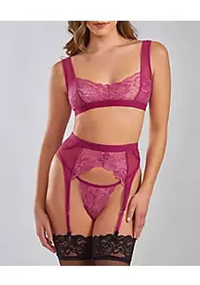 iCollection Evie Soft Cup 3 PC Bralet, Garter and Lace panty Set