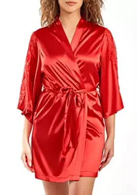 iCollection Bianca Satin and Lace Robe with Self Tie Sash