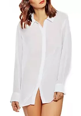 iCollection London Sheer Button Down Shirt- up for an oversized Sleep or Beach Cover up