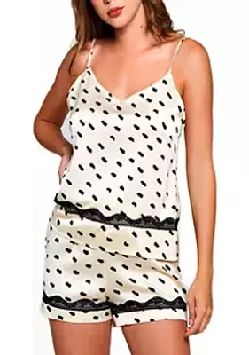 iCollection Ameil 2PC Dotted Satin Cami Set with Laced trim Waist and Shirts.  Made a Relaxed Elastic Adjustable Straps.