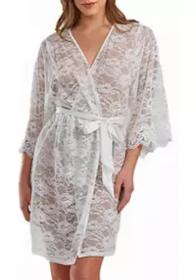 iCollection Rowena Soft Sheer Lace Robe with Self Tie Satin Sash