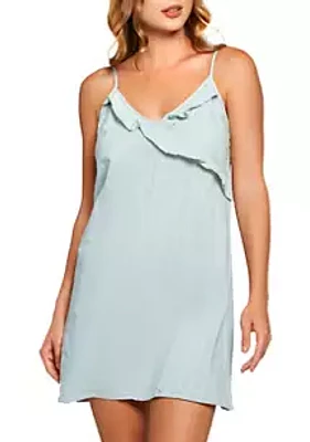 iCollection Darcy Ruffle Textured Cotton Surplus Chemise a Relaxed Fit non Shear Style.  Straps are Adjustable for Comfort Level.
