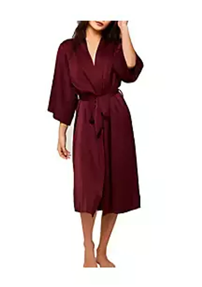 iCollection Gwendolyn Stretch Satin Midi Robe W/ 3/4'' Sleeves, looped Self Tie Sash and Inner Ties. Pairs with Matching Gown.