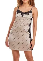 iCollection Caris Dotted Satin Chemise, Adorned Front and Side Lace
