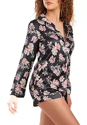 iCollection Roslyn Floral Satin PJ Short Set with  Cuff Detail