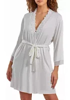 iCollection Fallen Lace Robe with Mesh Trimmed Sleeves and Self Tie Sash