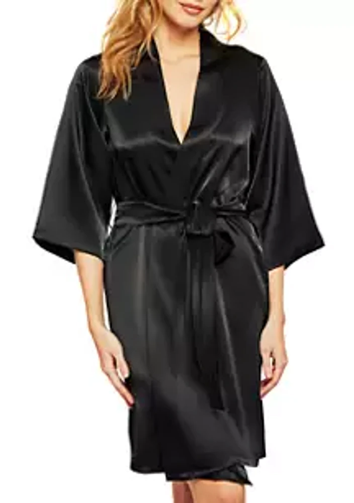 iCollection Hayden Soft Satin Robe W/ Binding Trim Detail, Looped Self Tie Sash and Inner Ties.