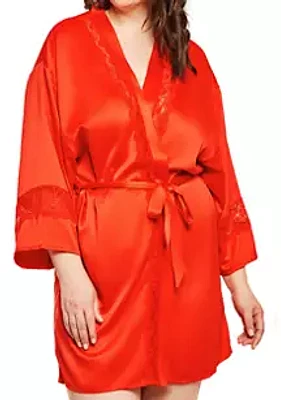 iCollection Plus Maya Satin and Lace Kimono Robe