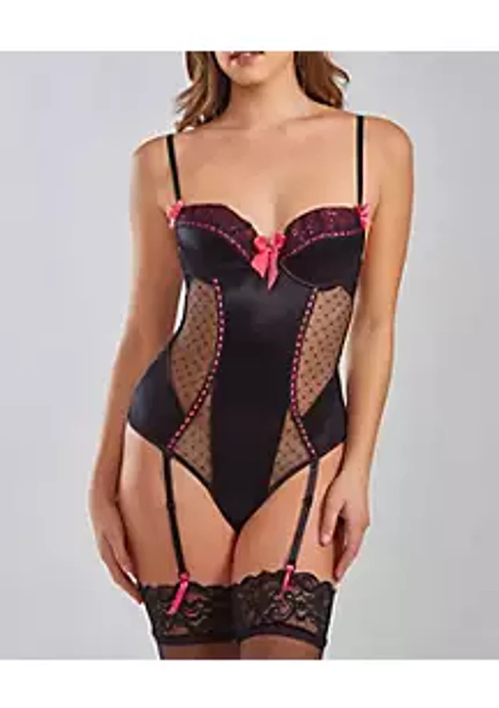 iCollection Reese Novelty Underwire and Diamond Mesh Teddy with bow Accents