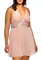 iCollection Plus Size Allover Lace Mesh Halter Babydoll