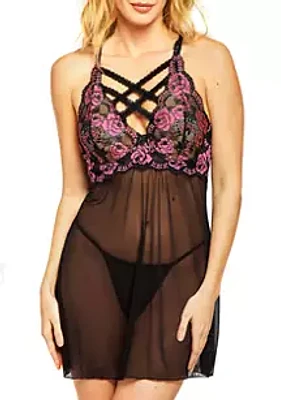 iCollection Gia Strappy Lace Babydoll Set
