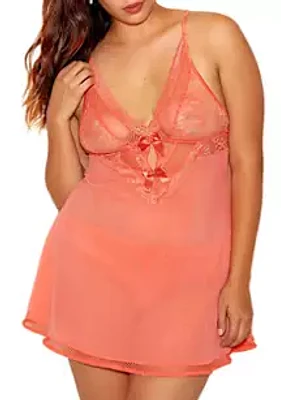 iCollection Plus Mesh & Lace Babydoll with Matching Panty