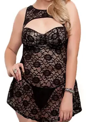 iCollection Plus Volette 2 Piece BabyDoll Dress and Panty Set