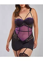 iCollection Madison Plus Scallop Lace and Micro Chemise with removable Garters, Overlay Underwire Padded Cups