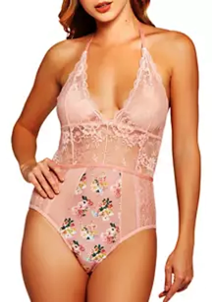iCollection Camilla Soft Lace Halter Teddy
