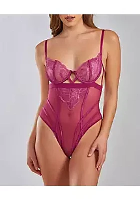 iCollection Rose Underwire Lace Bra Caged  Front Teddy