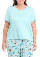 Plus Beachy Christmas Solid Short Sleeve Pajama Top