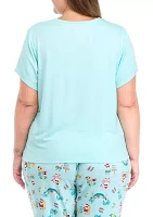 Plus Beachy Christmas Solid Short Sleeve Pajama Top