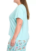 Plus Beachy Christmas Solid Short Sleeve Pajama Top