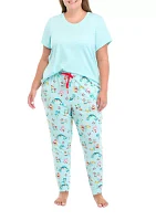 Plus Beachy Christmas Solid Short Sleeve Pajama Top