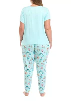 Plus Beachy Christmas Solid Short Sleeve Pajama Top