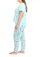 Plus Beachy Christmas Solid Short Sleeve Pajama Top