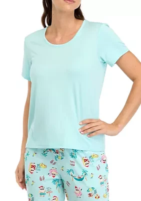 Women's Beachy Christmas Solid Short Sleeve Pajama Top