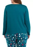 Plus Holiday Lights Solid Long Sleeve Top