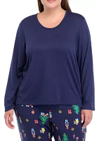 Plus Nutcracker Solid Long Sleeve Pajama Top