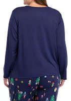 Plus Nutcracker Solid Long Sleeve Pajama Top