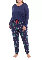 Plus Nutcracker Solid Long Sleeve Pajama Top