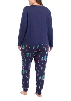 Plus Nutcracker Solid Long Sleeve Pajama Top