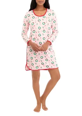 Women's Holiday Wreaths Long Sleeve Nightgown