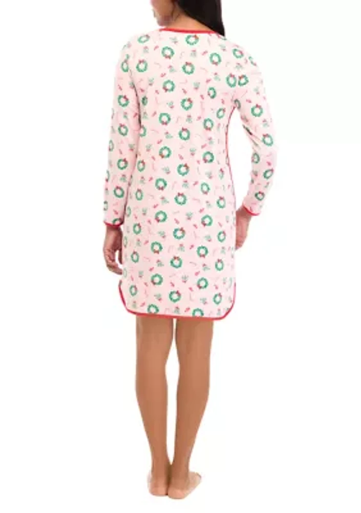 Women's Holiday Wreaths Long Sleeve Nightgown