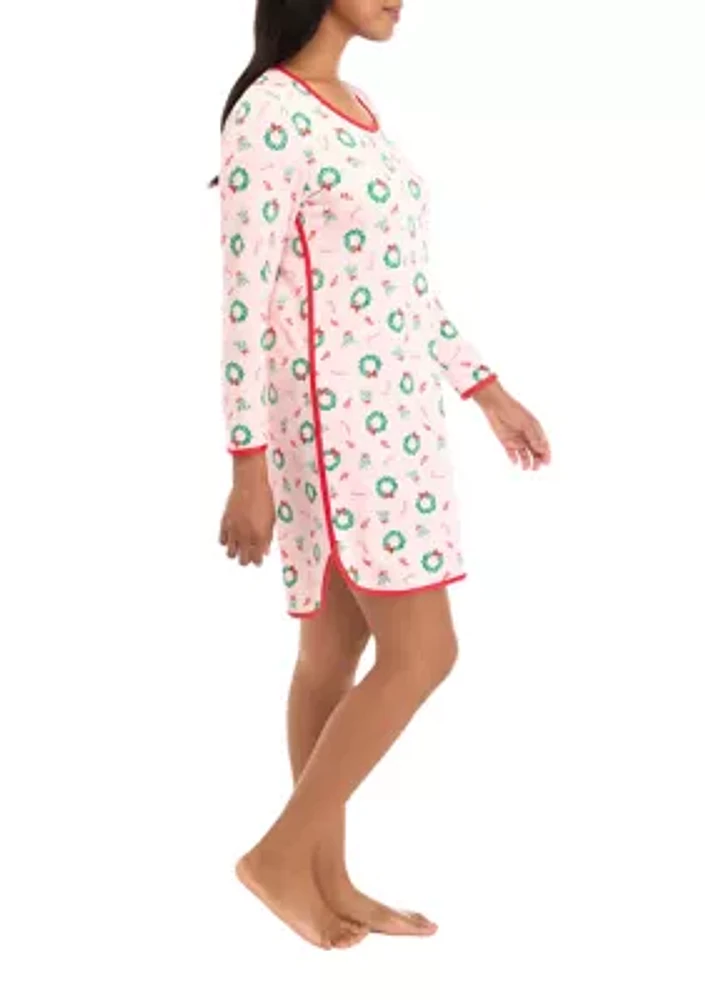 Women's Holiday Wreaths Long Sleeve Nightgown