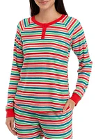 Women's Merry Multi Stripe Long Sleeve Henley Sleep Shirt