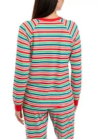 Women's Merry Multi Stripe Long Sleeve Henley Sleep Shirt