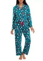 Women's Holiday Lights Long Sleeve Notch Pajama Set