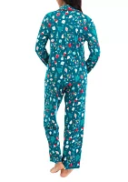 Women's Holiday Lights Long Sleeve Notch Pajama Set