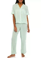 Notch Collar Woven Pant Set