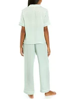 Notch Collar Woven Pant Set